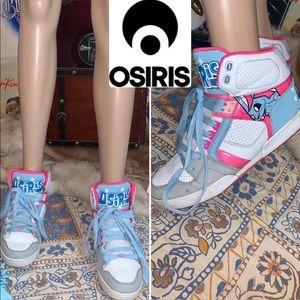 Womens 10 Osiris skater skate graffiti blue bunny rabbit hi tops shoes